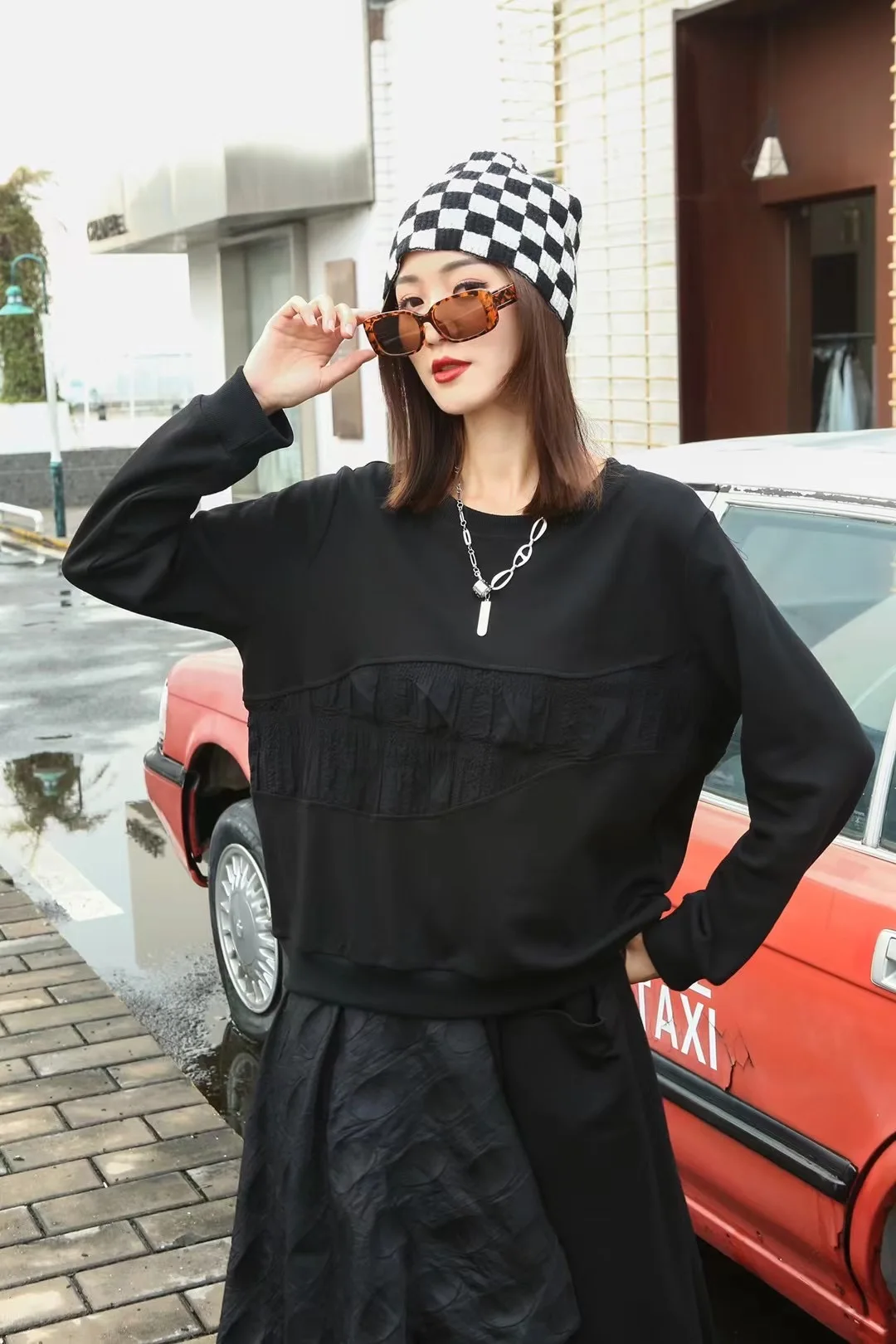 

210918 2021 Autumn Winter Loose Women Clothing Pullover Long Sleeve Patchwork Casual Solid Color Pullover Sweatshirt