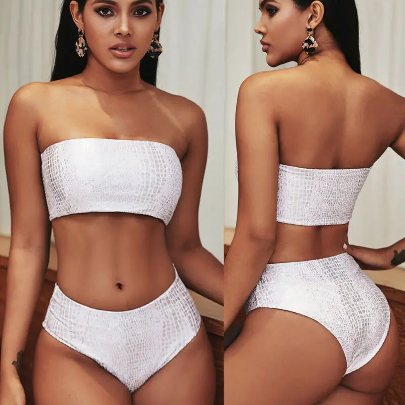 Женский купальник пуш ап без бретелек с принтом змеиной кожи| |