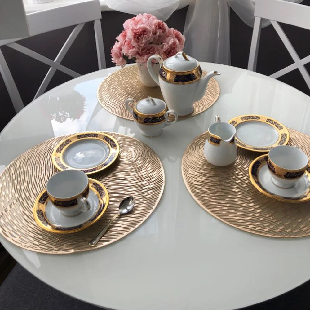 1 Pc Nordic Round Hollow Table Mat Gold Silver Anti-Slip Insulation PVC Placemats Tea Coffee Cup Coaster Home Decor 38cm | Дом и сад