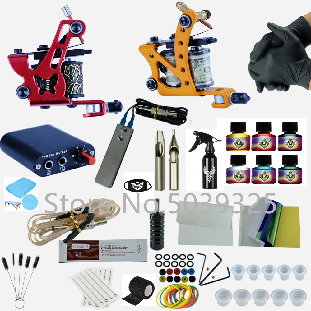 Полный комплект татуировки 2 тату машины пистолет черные чернила набор питания