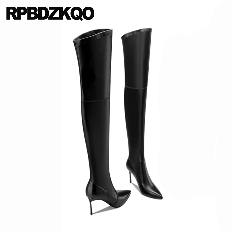 Женские туфли выше колена каблук-шпилька острый носок металлическая подошва