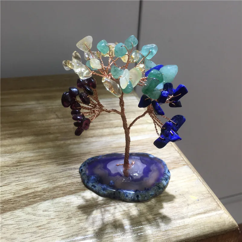 

Natural color crystal agate base lucky tree point healing home decoration