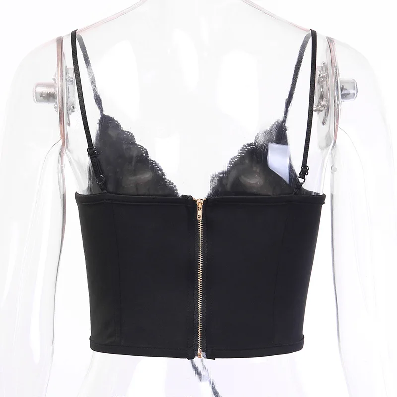 Women Sexy Floral Crocheted Eyelet Bandage Padded Bustier Camis 2021 Backless Knitted Crop Tops Bralette Tank Black Mini Vest | Женская