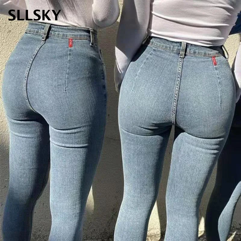 

Классические Стрейчевые джинсы SLLSKY в стиле ретро с завышенной талией, узкие джинсы с маленькой ножкой, Эластичные зауженные брюки-карандаш ...