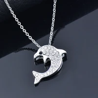 kioozol cute blue silver color rhinestone dolphin pendant choker necklace for women animal style jewelry accessories 712 ko2