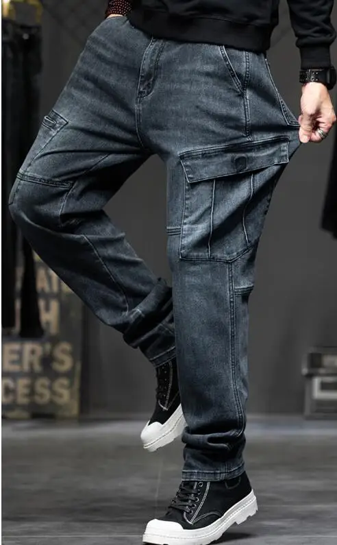 Men's Jeans Mens Loose Baggy Jeans Denim Pants Men Cargo Trousers Mens Bottoms Multi-pocket Jeans Oversize Size 28-44