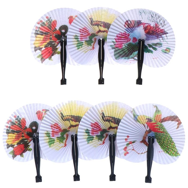 

1PC Female flower Handheld Fan Chinese Pocket Folding Hand Fan Round Circle Printed Paper Decorative Fan Party Decor Gift Random