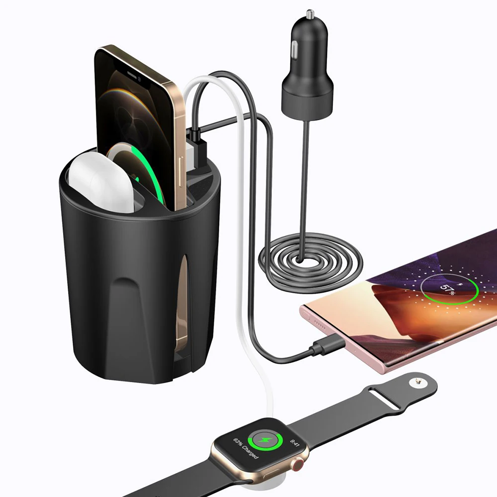 Cargador r&aacute;pido QI para coche inal&aacute;mbrico, taza para IPhone 12 11 Pro Max XS XR 8 Plus, soporte de carga inal&aacute;mbrica para Samsung S21 S20/Note10-2