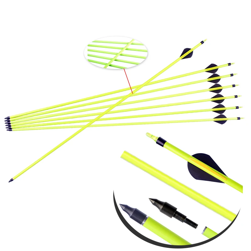 

12 охотничьих арбалета стрелы для стрельбы из лука желтая ось углеродная стрела 30 дюймов композитный лук Рекурсивный лук со сменными стрела...