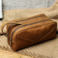 portable casual toiletry bag genuine leather cosmetic bag travel storage handbag mens clutch case travel necessaire wash pouch