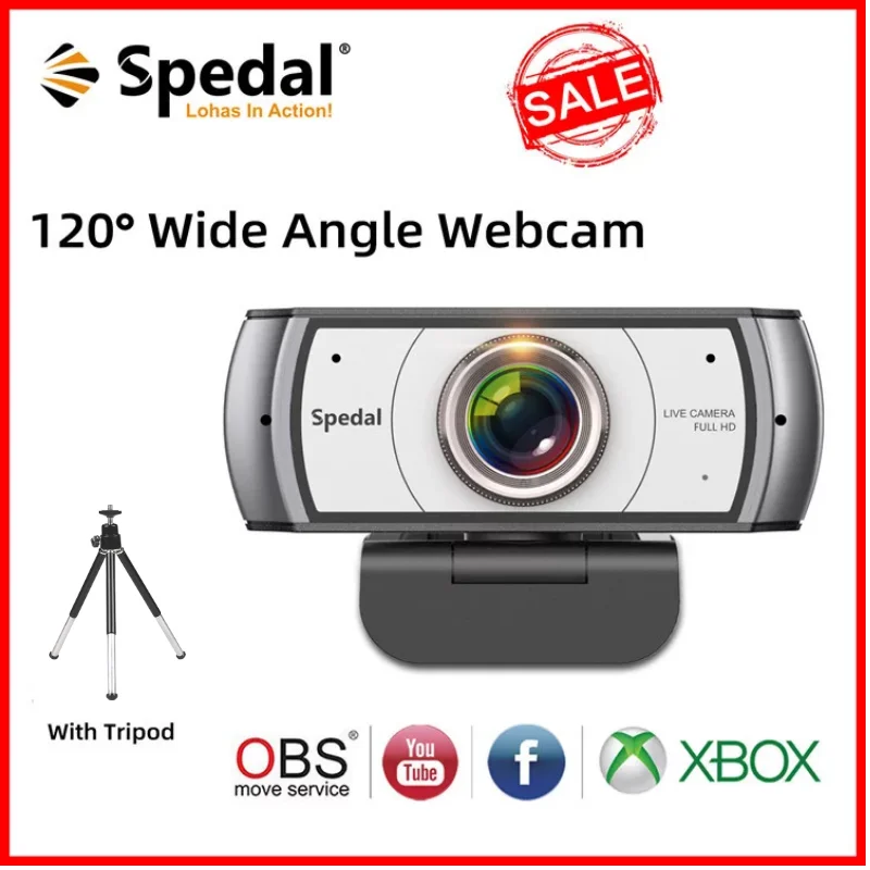 Широкоугольная веб камера Spedal 120 ° Full HD 1080P со штативом USB для видеоконференций