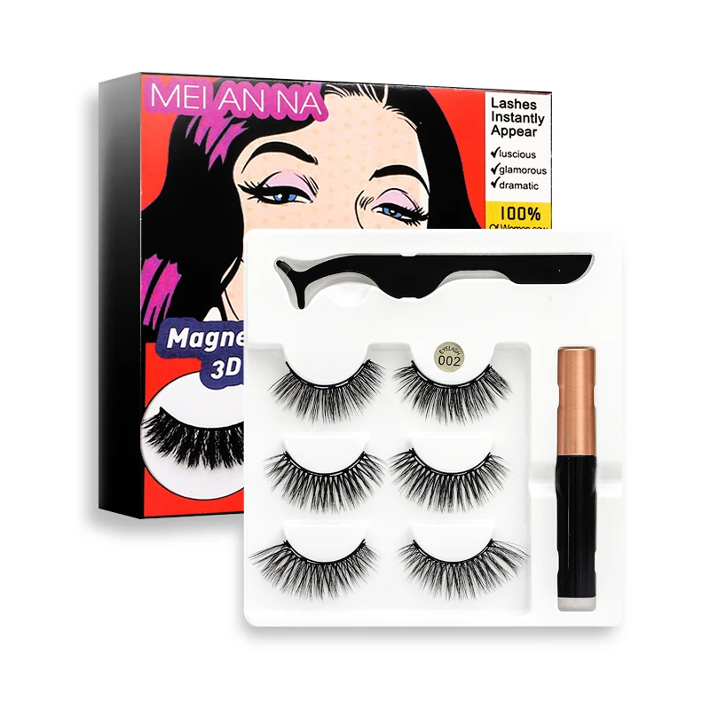 

MEIANNA 3 Pairs Magnetic Eyelashes Makeup Natural Waterproof Wispy Volum Magnetic Eyelashes Eyeliner Lashes Tool Set Extension