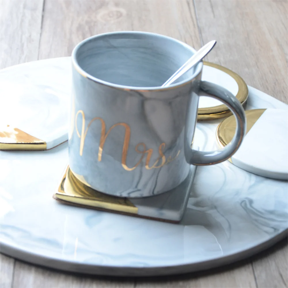 

1 Pc Nordic Style Round Gold-plated Marbled Ceramic Teacup Coasters Creative Insulation Pad for Drinks