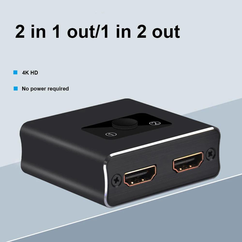 

HDMI-совместимый Переключатель 1x 2/2x1 двунаправленный адаптер из алюминиевого сплава 4K 2-в-1-разветвитель для ПК игровой консоли