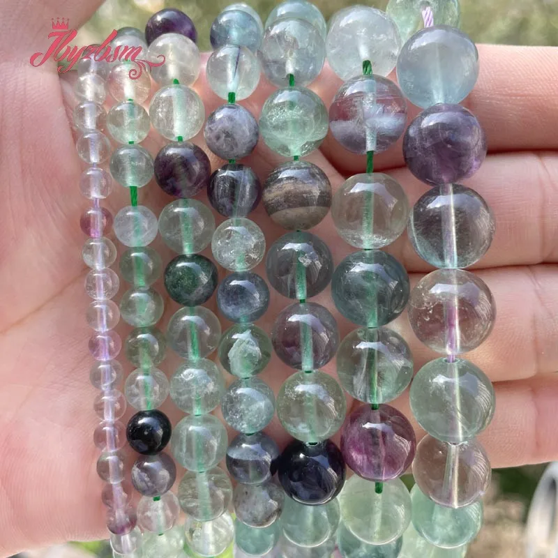 

Natural AA Grade Fluorite Round Multicolor Smooth Loose 6/8/10/12mm Stone Beads For DIY Necklace Bracelet Jewelry Making 15"