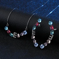 funmode black gun plated multicolor cubic zircon necklace earring wedding jewelry set for women wholesale fs157
