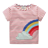 lucashy 2021 new fashion children t shirt baby girls short sleeves tops striped design rainbow print short tees clothings