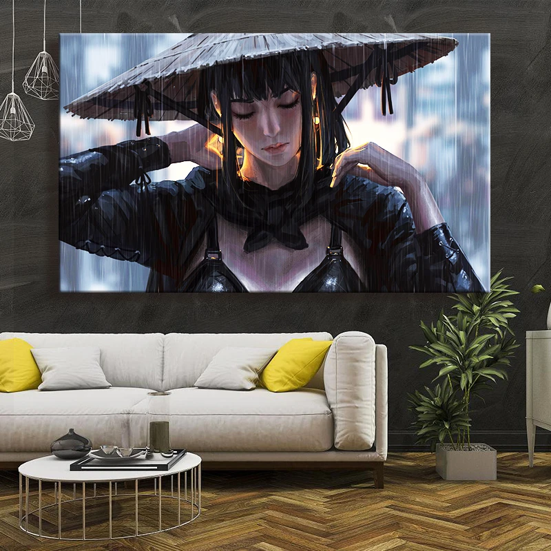 

Anime Rainy Day Hat Girl HD Canvas Printed Poster Home Decoration Interior Decoration Wall Decoration Anime Decor