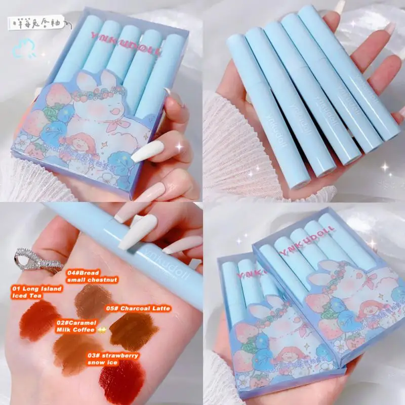 

5pcs/lot Cute Rabbit Lip Gloss Soft Matte Lip Clour Intense Color Tint Lasting Lip Tint Velvet Liquid Lipstick Cosmetics TSLM1