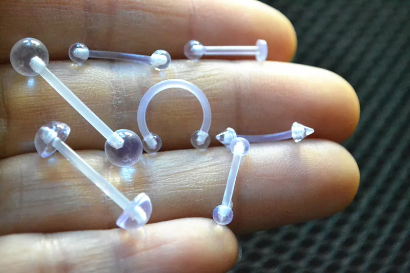 LOT500pcs Körper Piercing Schmuck-UV Flexible Retainer ClearLip Labret Bar Hufeisen Ring Ohr Helix Lippen Piercing Zunge BarBell – Detail 1