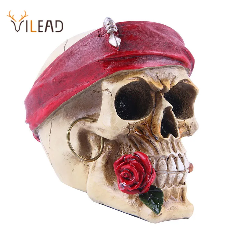 

VILEAD Rose Skull Ornament Garden Statues Fashion Ornament Halloween Decoration Birthday Gift Coffee Bar Tabletop Sculpture
