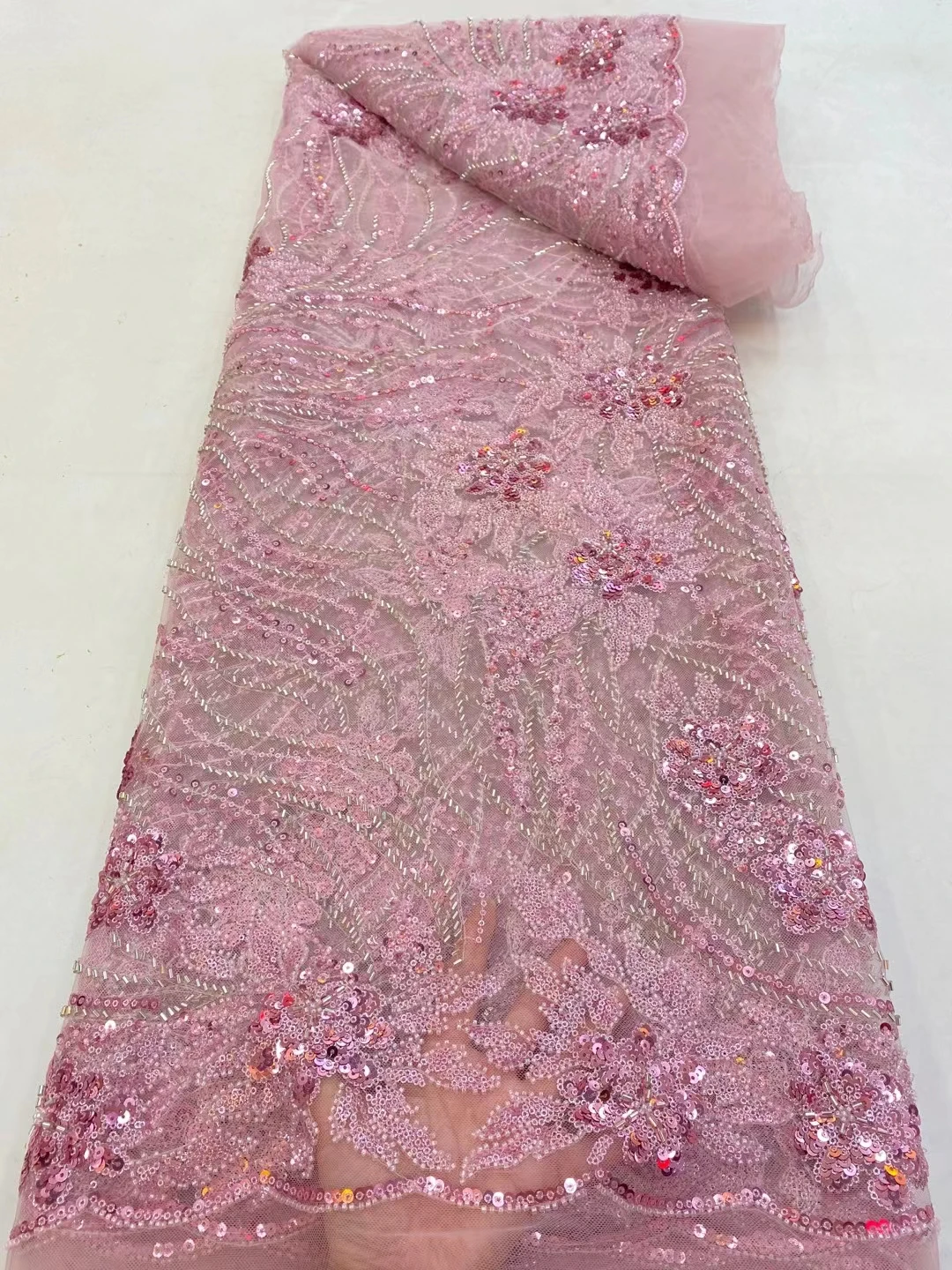 

Best Quality Luxury Cassic Latest Elegant African Embroidered Heavior Beaded Tub Lace Fabric for Wedding Party Dress NN329-C