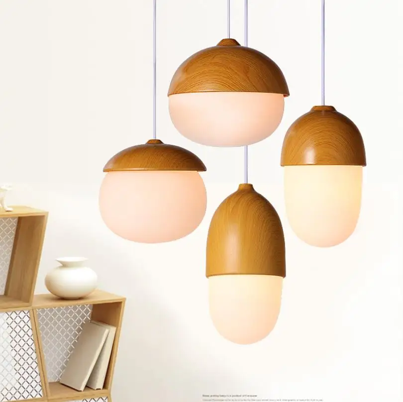Подвесная лампа для маленьких грибов с орехами и желудем стеклянный молочный шар