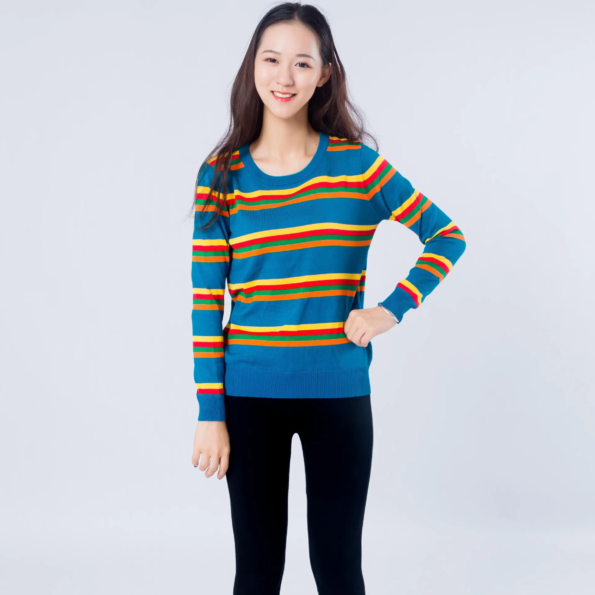 Новые зимние хлопковые свитера свитер с высоким воротником полосатый цвет