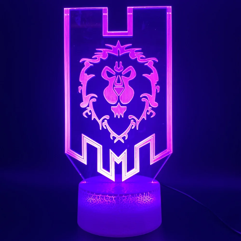 3d оптическая лампа игровой флаг World of Warcraft с Львом Офисная для украшения дома