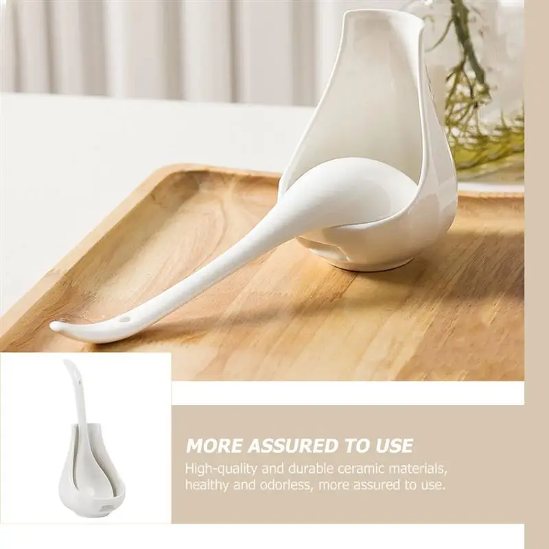 

1 Set Practical Spoon Holder Ceramic Scoop Eating Spoon for Home (White)