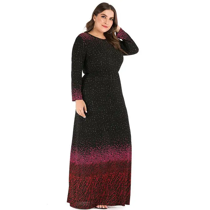 Блестящее платье-макси в горошек модель 4XL/5XL Женское зимнее платье элегантное