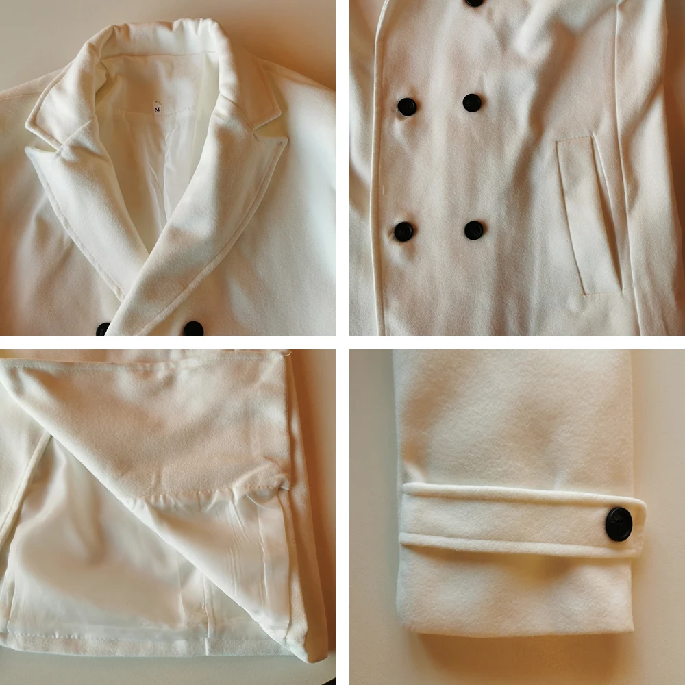 

European Men Coat Double-Breasted White Pocket Lapel Long Trench Oversize Outwear Fashion Casual Office Jacket Spring Thin New