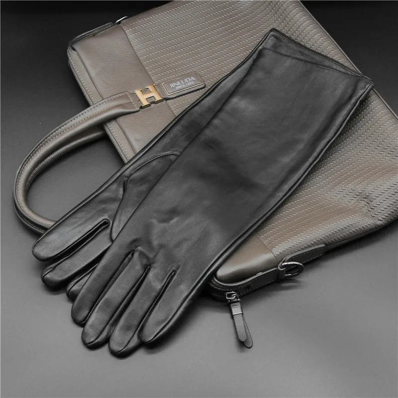 Free delivery 2020 winter men's fashion sheepskin leather gloves mobile phone touch screen extended style arm cover