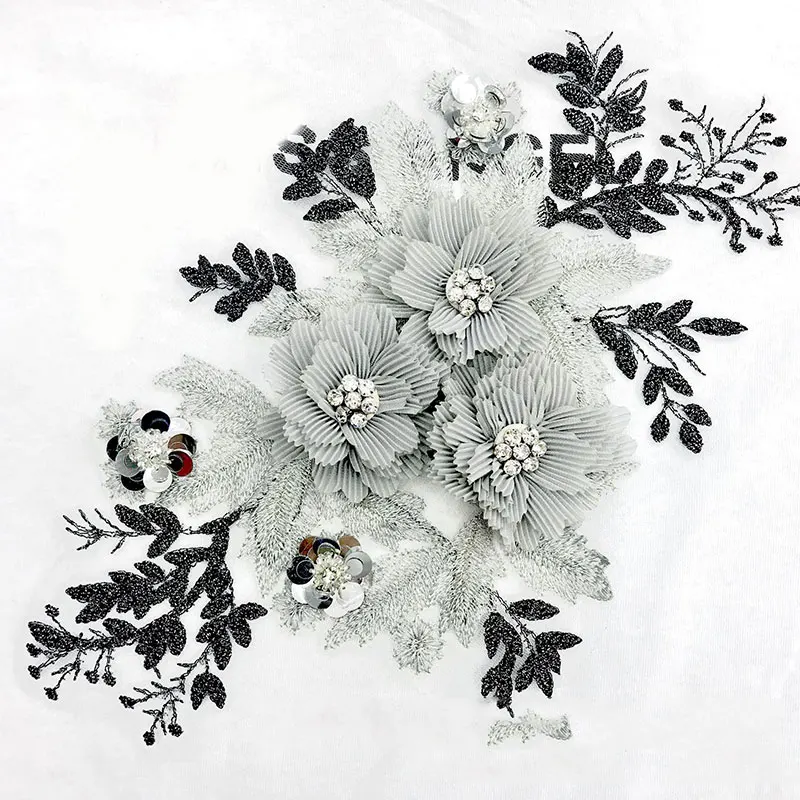 Вышивка 3D цветок кружевной воротник DIY Кристалл декольте одежды мотив дизайн