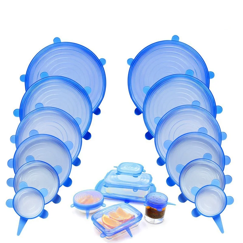 

6/12pcs Silicone Stretch Lids Reusable Fresh Keeping Silicone Caps Universal Food Dish Stretch Lids for Cans Kitchen Accessories