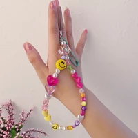 new acrylic bead mobile phone smiling heart star beads mobile phone lanyard chains for women anti lost phone case hanging cord