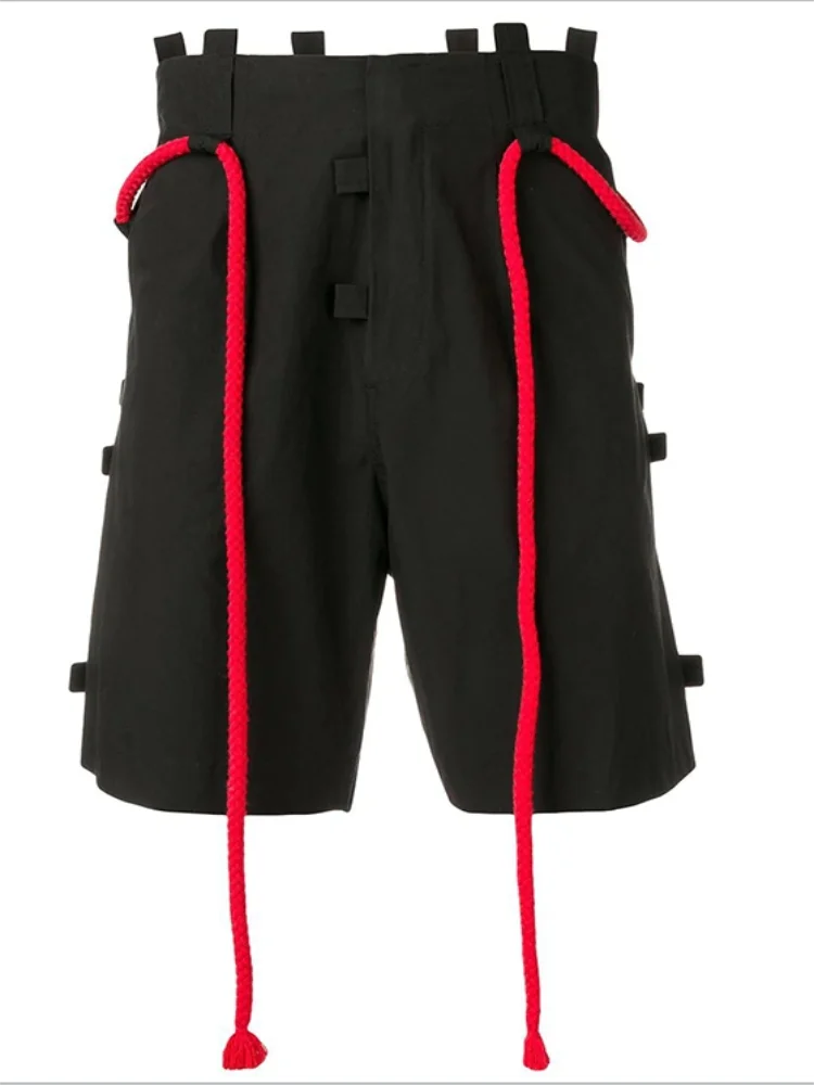 New summer men's red rope shorts city youth pure color loose pants sporty go with the busty pants