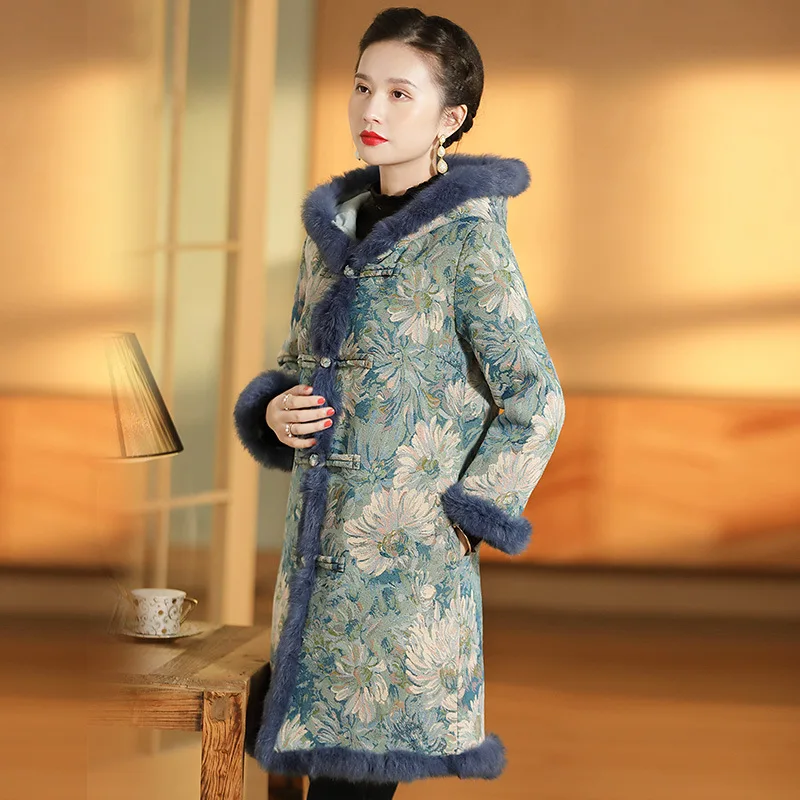 

Традиционные китайские Топы в стиле ретро, Женский костюм ханьфу Тан, зимние теплые хлопковые куртки, пальто с воротником-стойкой и капюшон...