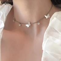 fashion silver color vintage hollow butterfly charm necklace for women birthday gifts jewelry