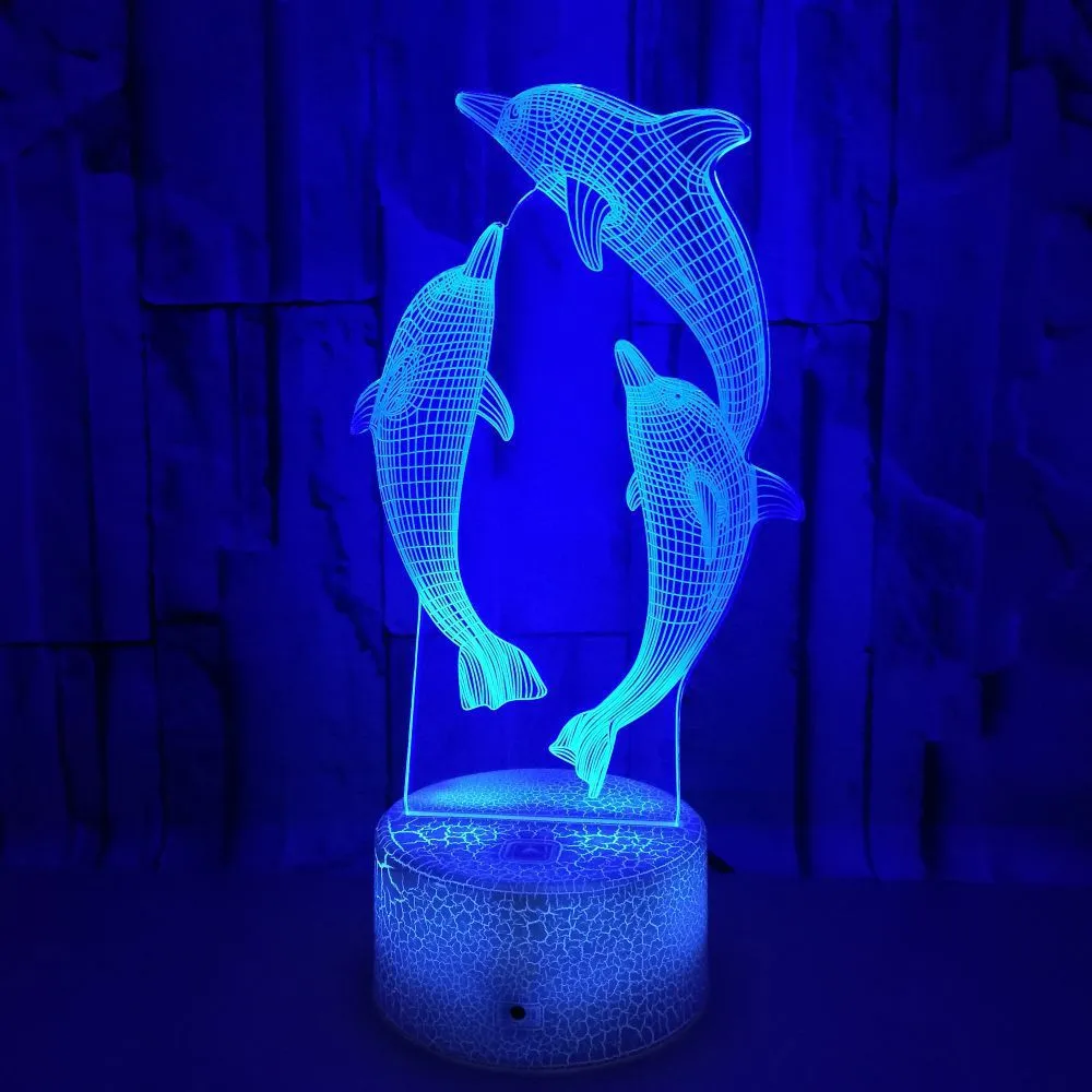 

3D Dolphin Led Illusion Night Lamp Desk Lights 16 Colours Changing with Remote Optical Bedside Table Night Lights For Kids Room