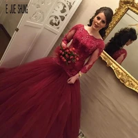 e jue shung burgundy sequined ball gown wedding dresses scoop neck lace appliques 34 sleeves bridal dresses robe de mariage