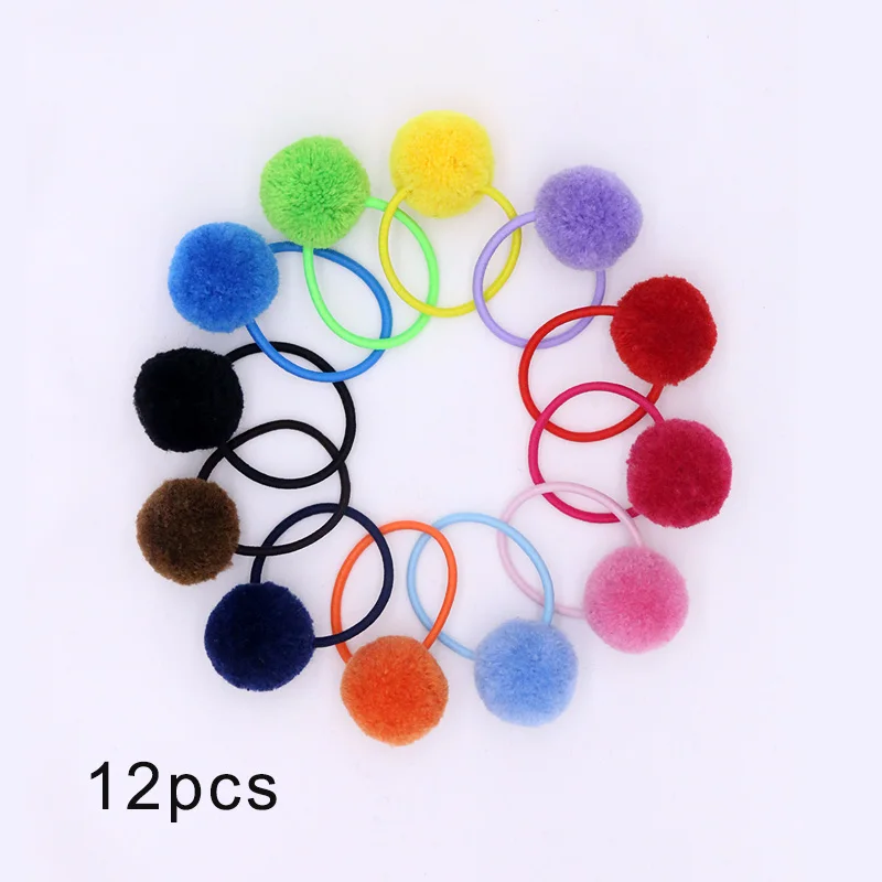 12pcs mixed1 12 шт., меховой шарик, эластичная резинка для волос для девочек, конский хвост, держатели, плюшевый шар, кольцо для волос, женский эластичный галстук для волос, аксессуары, Резиновая лента для волос - Цвет: 12pcs mixed1