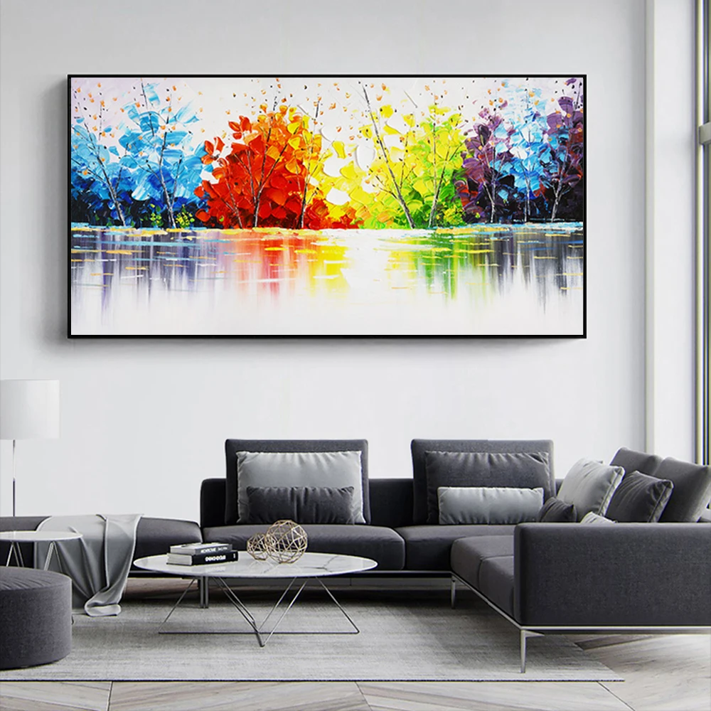 

Colorful Tree OIl Painting Landscape Canvas Painting Cuadros Posters Print Wall Art for Living Room Home Decor (No Frame)