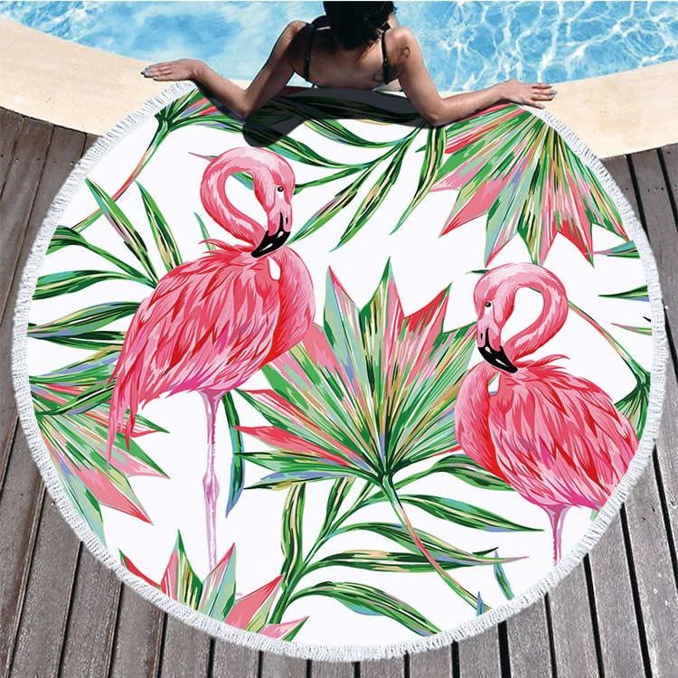Popular Flamingo Series Summer Beach Towel Tropical Leaf Soft bath towel Pink Round Mat Outdoor Swimming 150cm Large Gift |