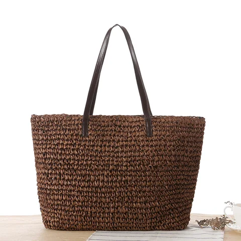 Пляжные сумки, женская Соломенная плетеная Сумка, большая пляжная плетеная сумка на плечо ручной работы, сумка из рафии FS5360