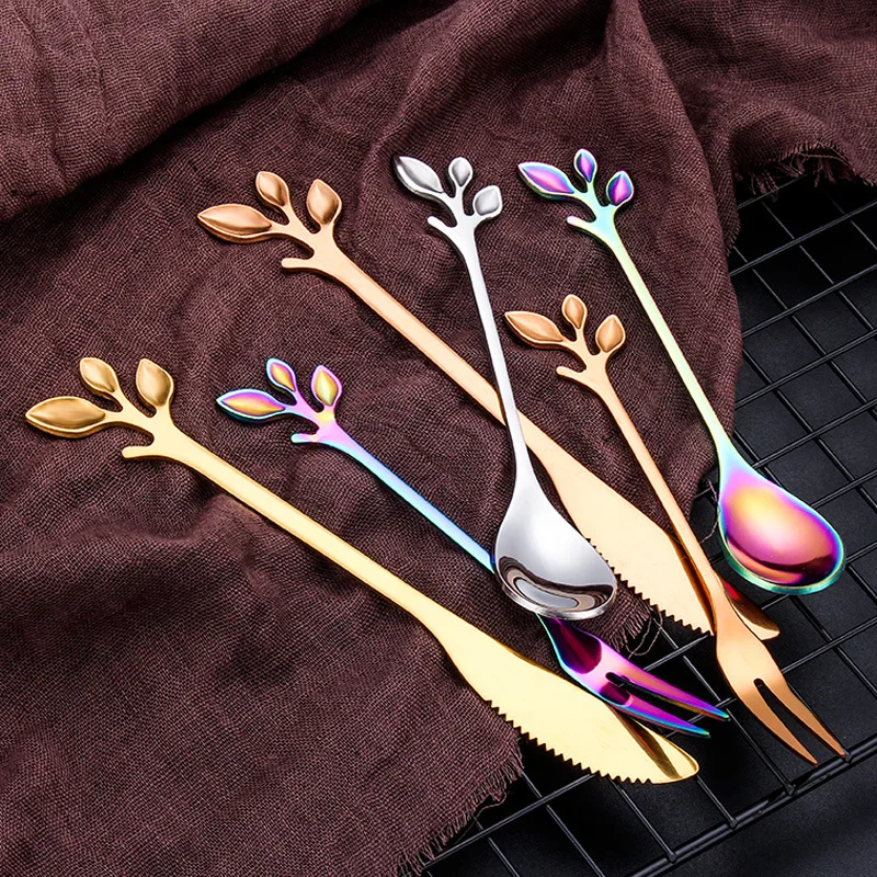 3 шт./компл. лист Кофе ложки столовые приборы мини десертный прибор ветви Форма