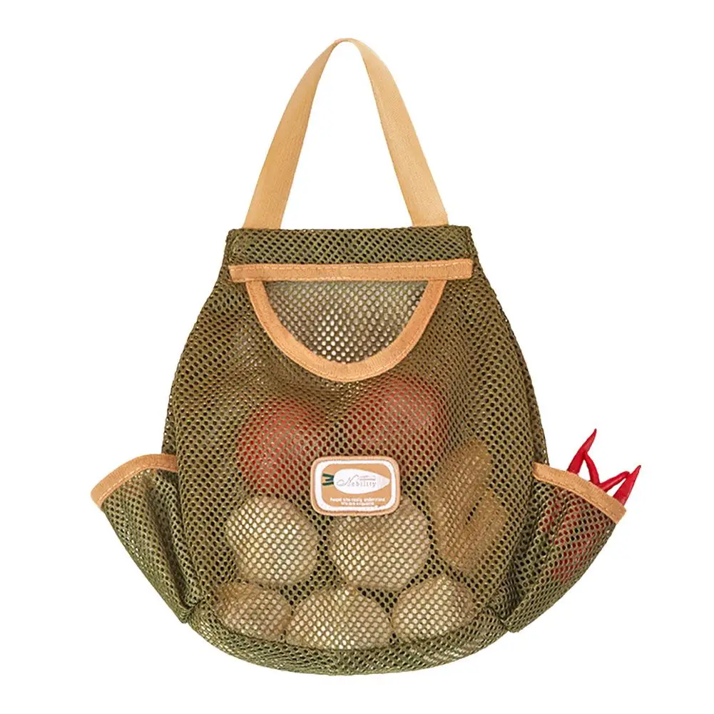 

Fruit Hangings Bag Net Tote Bags Washable Mesh Pouch Reusable Kitchen Mesh Bags For Vegetables Fruits Garlic Ginger Onion Cross-