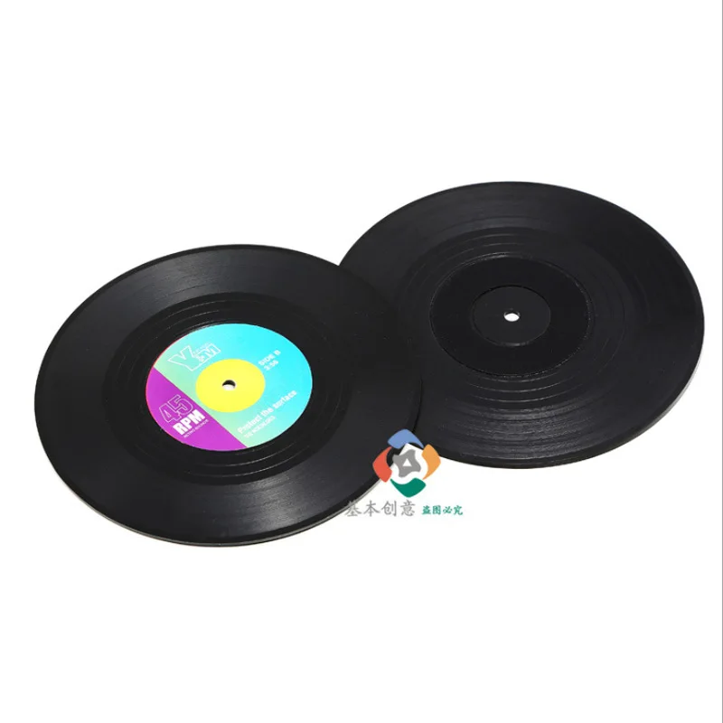 

Vinyl Record Coasters Retro CD Anti-slip Thermal Insulation Pads Retro Vinyl Coasters Manufacturers Set The Table