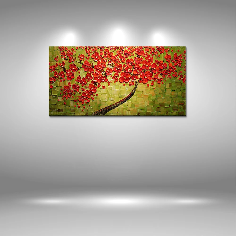 

Ручная роспись толстый масляный нож Картина на холсте букет красных цветов Современный домашний декор Настенная картина для гостиной