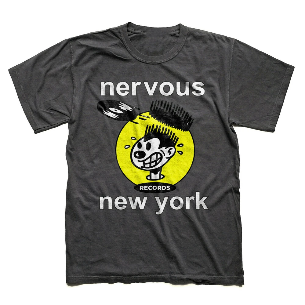 Мужская и женская Винтажная футболка с круглым вырезом Nervous Records New York|Мужские